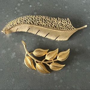 Vintage Gold Feather and Branch Brooch Pins